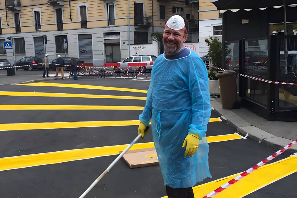Sperimentazione di una zona 30 a Milano quartiere Rovereto: Matteo Dondé colora i raggi del sole